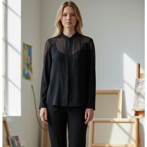 BIBHU MOHAPATRA BLACK SILK SHEER ROMANTIC GOTH COCKTAIL CLUB BLOUSE EUC 8